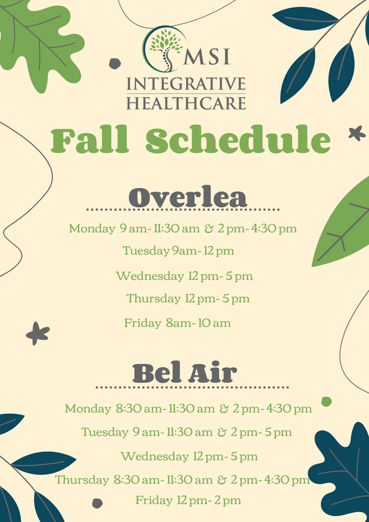 Chiropractic Overlea MD Fall Schedule